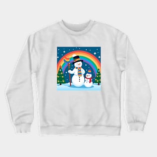 Two cute snowman, rainbow in the snow Crewneck Sweatshirt